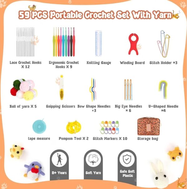 VRB Dec 107 pcs Crochet Needles, Knitting Needles, Crochet Kit, Crochet Hook, Knitting Kit, Needle Set, Knitting Needle Set, Crochet Needle, Crochet Set, Crochet Hook for Crocheting. (Crochet Set Design - 2 (107pcs))