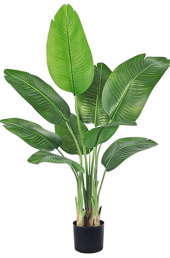 VRB Dec 1 Pcs (4 FT) Artificial Plants with Pot Plants Leaves Tree Tropical Bougainvillea Faux Areca Plants Indoor Real Touch Monstera,Banana Plant for Home