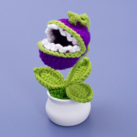 VRB DecTM 1 Pcs Crochet Flowers Artificial Sunflower for Office Desk Car Dashboard Decor,Home Decoration, Office, Bedroom, Christmas Decor, Wedding (Crochet Purple Plant)