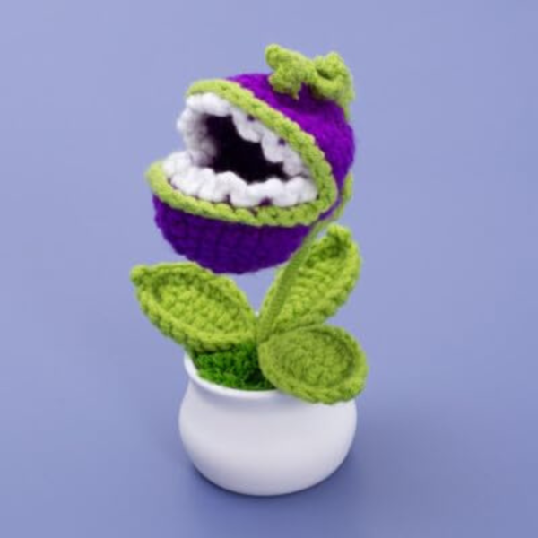 VRB DecTM 1 Pcs Crochet Flowers Artificial Sunflower for Office Desk Car Dashboard Decor,Home Decoration, Office, Bedroom, Christmas Decor, Wedding (Crochet Purple Plant)