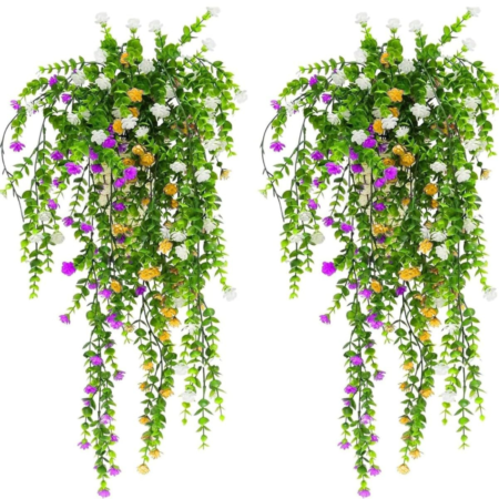 VRB Dec Artificial Greenery Hanging Plants Vines Fake Ivy Hanging Flowers Vine Pine Wall Hanging for Home Decor Door Wall Balcony Decoration Party Festival Craft  2pcs