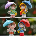 VRB Dec 4 Pcs Miniature Showpiece Set for Home Decor,Car Dashboard,Valentine,Living Room,Gifts Figurines,Cake Decoration Items,Figurines for Home Decor. (4 Pcs Open Umbrella Miniature)