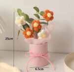VRB Dec 1pcs Artificial Crochet Flower Bouquet/Artificial Flowers Bunch/Crochet flowers bouquet/Crochet flowers/Flowers Bouquet Gift for Girls Home Decor,gifting,etc. (Orange Daisy Bouquet)