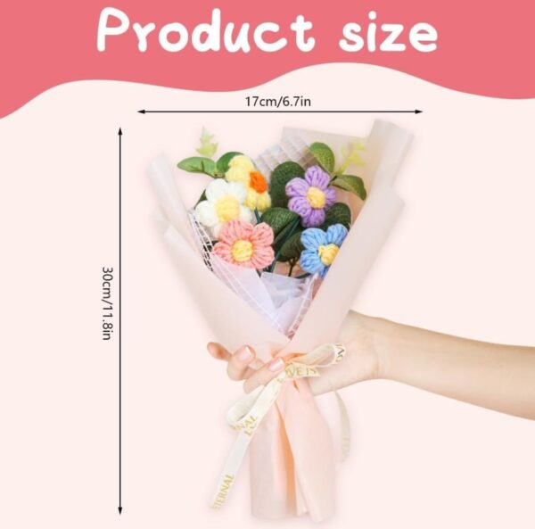 VRB Dec 1pcs Artificial Crochet Flower Bouquet/Artificial Flowers Bunch/Crochet flowers bouquet/Crochet flowers/Flowers Bouquet Gift for Girls Home Decor,gifting,etc. (Multicolor Daisy Bouquet