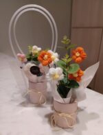 VRB Dec 1pcs Artificial Crochet Flower Bouquet/Artificial Flowers Bunch/Crochet flowers bouquet/Crochet flowers/Flowers Bouquet Gift for Girls Home Decor,gifting,etc. (Orange Daisy Bouquet)
