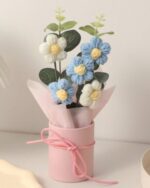 VRB Dec 1pcs Artificial Crochet Flower Bouquet/Artificial Flowers Bunch/Crochet flowers bouquet/Crochet flowers/Flowers Bouquet Gift for Girls Home Decor,gifting,etc. (Blue Daisy Bouquet)