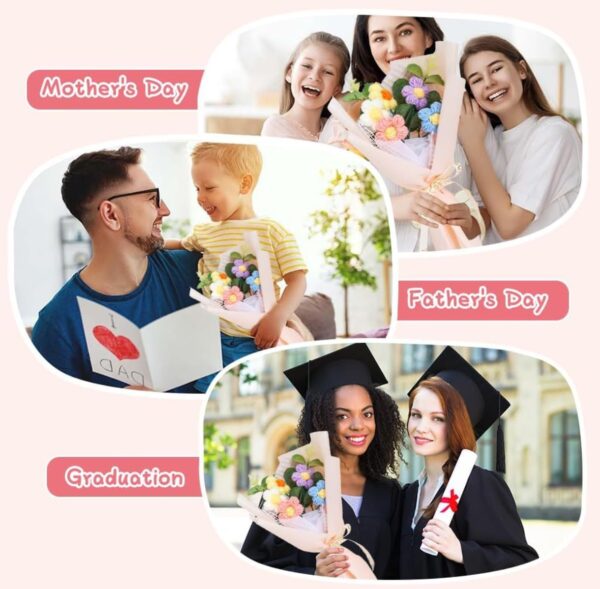 VRB Dec 1pcs Artificial Crochet Flower Bouquet/Artificial Flowers Bunch/Crochet flowers bouquet/Crochet flowers/Flowers Bouquet Gift for Girls Home Decor,gifting,etc. (Multicolor Daisy Bouquet