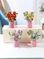VRB Dec 1pcs Artificial Crochet Flower Bouquet/Artificial Flowers Bunch/Crochet flowers bouquet/Crochet flowers/Flowers Bouquet Gift for Girls Home Decor,gifting,etc. (Blue Daisy Bouquet)