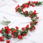 VRB Dec 1 Pcs Artificial Flower Vine Garlands Hanging Artificial Flowers for Decoration Small Peony Roses Garland (6 ft Long) Flowers Silk Peony Roses for Diwali/Ganpati/Christmas. (Peach)
