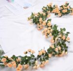 VRB Dec 1 Pcs Artificial Flower Vine Garlands Hanging Artificial Flowers for Decoration Small Peony Roses Garland (6 ft Long) Flowers Silk Peony Roses for Diwali/Ganpati/Christmas. (Peach)