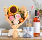 VRB Dec 1pcs Artificial Crochet Flower Bouquet/Artificial Flowers Bunch/Crochet flowers bouquet/Crochet flowers/Flowers Bouquet Gift for Girls Home Decor,gifting,etc. (Peony Rose Daisy Bouquet/)