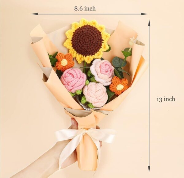 VRB Dec 1pcs Artificial Crochet Flower Bouquet/Artificial Flowers Bunch/Crochet flowers bouquet/Crochet flowers/Flowers Bouquet Gift for Girls Home Decor,gifting,etc. (Peony Rose Daisy Bouquet/)