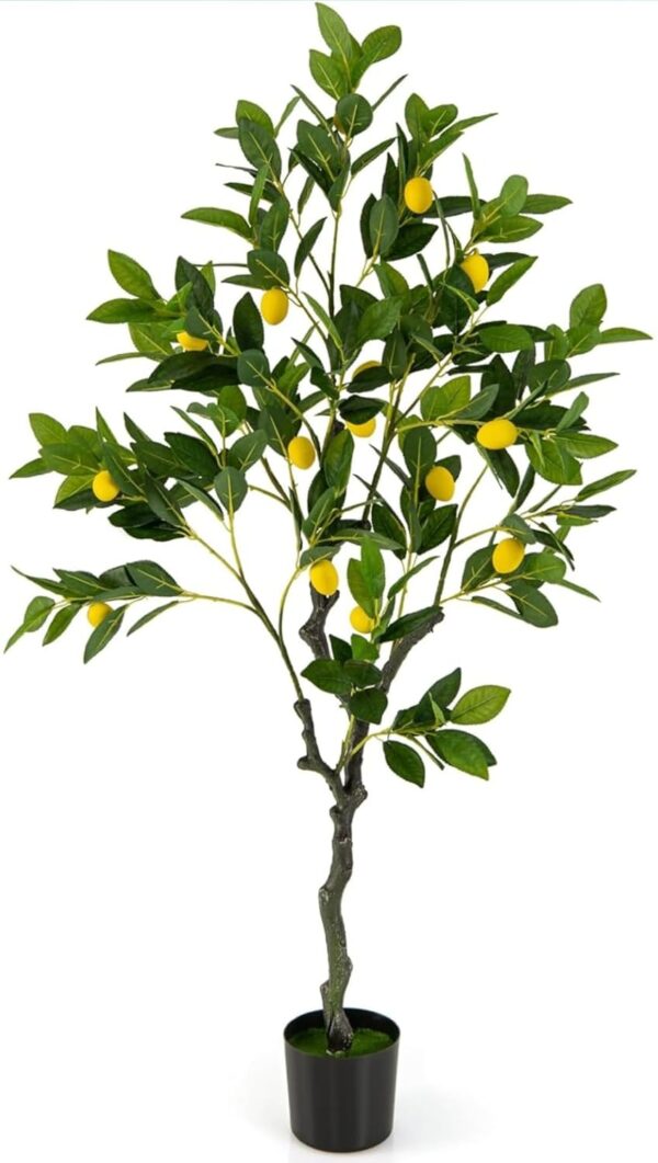 VRB Dec 1 Pcs Artificial Plants with Pot Plants Leaves Tree Tropical Bougainvillea Faux Areca Plants Indoor Real Touch Monstera,Banana Plant for Home/Decor (Artificial Lemon Plant with Pot)
