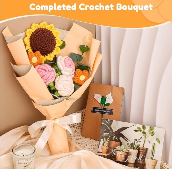 VRB Dec 1pcs Artificial Crochet Flower Bouquet/Artificial Flowers Bunch/Crochet flowers bouquet/Crochet flowers/Flowers Bouquet Gift for Girls Home Decor,gifting,etc. (Peony Rose Daisy Bouquet/)