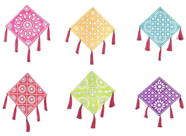 VRB Dec 6 Pcs Lippan Art Wall Decor for Ganpati Decoration setup for home,hanging decoration items,hangings for home decoration,Modern decoration for home. (Multicolor Square lippan - 6 Pcs)