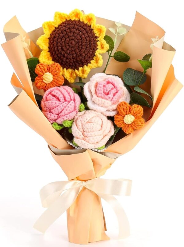 VRB Dec 1pcs Artificial Crochet Flower Bouquet/Artificial Flowers Bunch/Crochet flowers bouquet/Crochet flowers/Flowers Bouquet Gift for Girls Home Decor,gifting,etc. (Peony Rose Daisy Bouquet/)