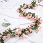 VRB Dec 1 Pcs Artificial Flower Vine Garlands Hanging Artificial Flowers for Decoration Small Peony Roses Garland (6 ft Long) Flowers Silk Peony Roses for Diwali/Ganpati/Christmas. (Peach)