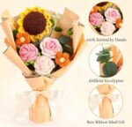 VRB Dec 1pcs Artificial Crochet Flower Bouquet/Artificial Flowers Bunch/Crochet flowers bouquet/Crochet flowers/Flowers Bouquet Gift for Girls Home Decor,gifting,etc. (Peony Rose Daisy Bouquet/)