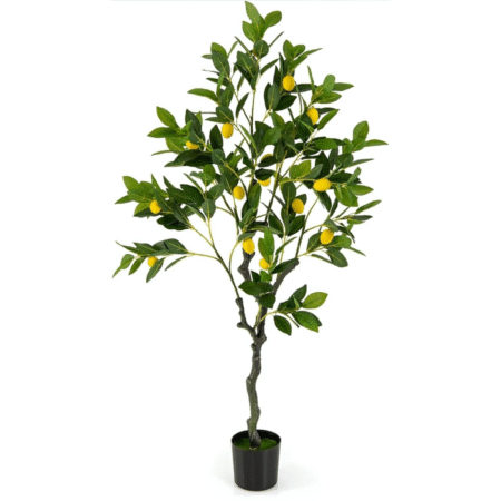 VRB Dec 1 Pcs Artificial Plants with Pot Plants Leaves Tree Tropical Bougainvillea Faux Areca Plants Indoor Real Touch Monstera,Banana Plant for Home/Decor (Artificial Lemon Plant with Pot)