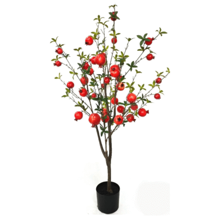 VRB Dec 1 Pcs Artificial Plants with Pot Plants Leaves Tree Tropical Bougainvillea Faux Areca Plants Indoor Real Touch Monstera,Banana Plant for Home/Decor (Artificial Pomegranate Plant with Pot)
