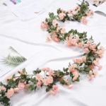VRB Dec 1 Pcs Artificial Flower Vine Garlands Hanging Artificial Flowers for Decoration Small Peony Roses Garland (6 ft Long) Flowers Silk Peony Roses for Diwali/Ganpati/Christmas. (Peach)