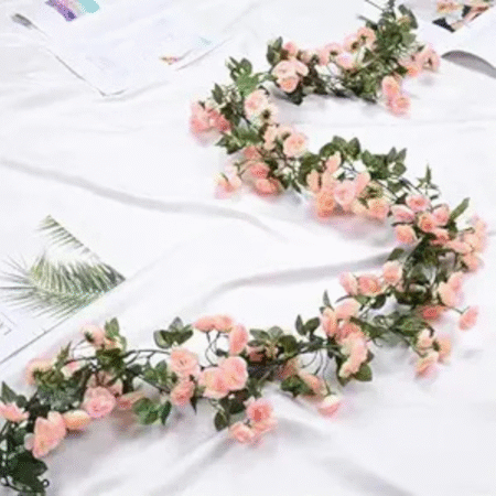 VRB Dec 1 Pcs Artificial Flower Vine Garlands Hanging Artificial Flowers for Decoration Small Peony Roses Garland (6 ft Long) Flowers Silk Peony Roses for Diwali/Ganpati/Christmas. (Peach)