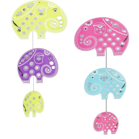 VRB Dec 2 Pcs Lippan Art Wall Decor for Ganpati Decoration setup for home,hanging decoration items,hangings for home decoration,Modern decoration for home. (Multicolor Hanging Elephant lippan - 2 Set)