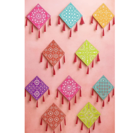 VRB Dec 6 Pcs Lippan Art Wall Decor for Ganpati Decoration setup for home,hanging decoration items,hangings for home decoration,Modern decoration for home. (Multicolor Square lippan - 6 Pcs)